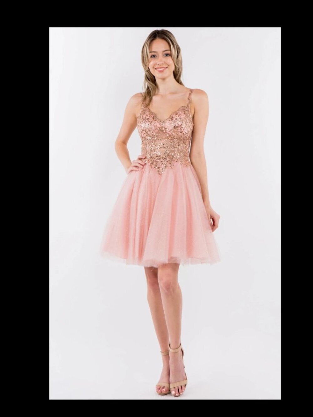 Elizabeth K Rose Gold Tulle Glitter Sequin Mini Dress With Tags Sz M
